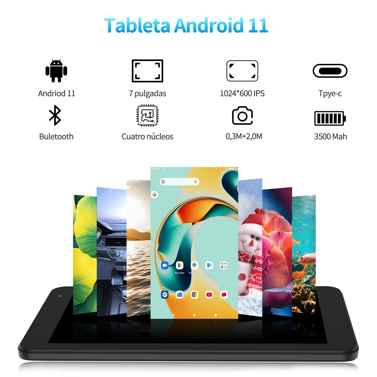 PRITOM 7 Inch Tablet PC 32 GB Android 11 with Quad Core Processor HD IPS Display Dual Camera WiFi with PU Protective Case.