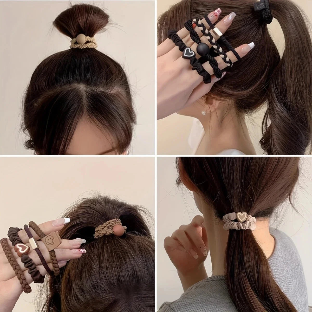 25Pcs Boho Chic Women's Hair Ties Set Cute Heart Charm & Bead Elastic Headbands Perfect for Ponytails and Workout Bohemian Style.