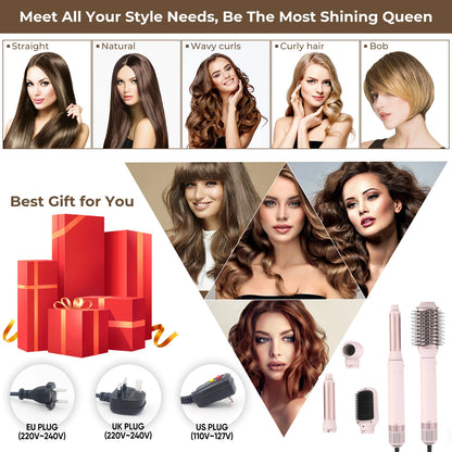 5in1 Hair Dryer Brush Curling Iron Hair Dryer Detachable Auto Wrap Curlers Fast Drying Electric Styling Hair Blower Brush.