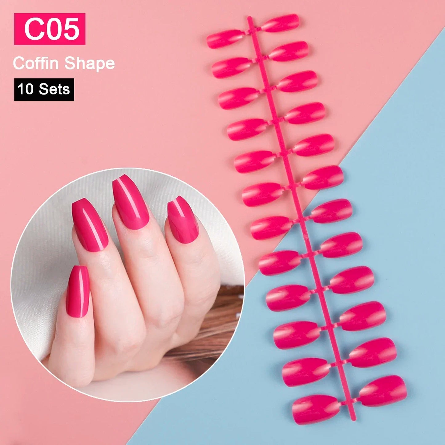 10 Sets/Pack Mixed Solid Colors Coffin Round Square Almond Shape False Nails Full Cover Nail Tips Short Fake Nails Tip Manicure