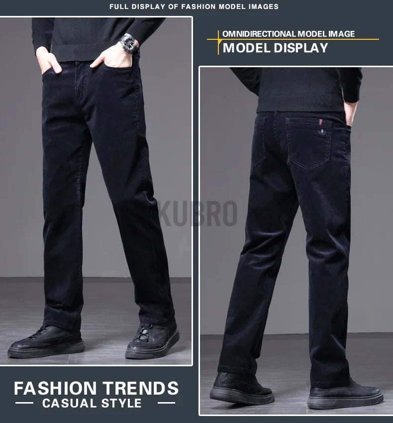KUBRO High Quality Corduroy Fabric Men's Business Casual Trousers Autumn Korean Style Small Straight Slim Versatile Cargo Pants.