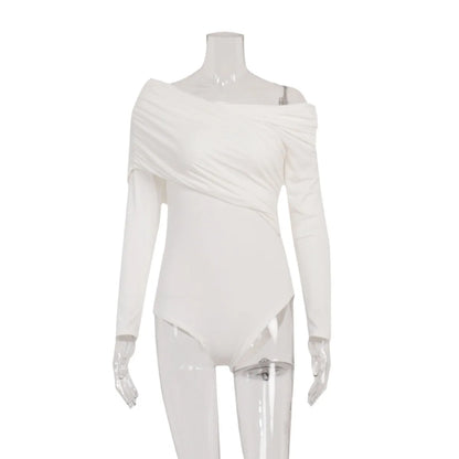 New Summer One Shoulder Jumpsuit Women‘s Bodysuit Long Sleeve Bodycon Tops Sexy Off Shoulder Skinny T-Shirts Playsuits for Women.