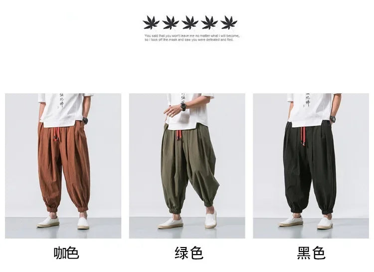 New Trendy Men Harem Pants Loose Oversized Style Cotton and Linen High Quality Jogger Sweatpants Casual Male Trousers.