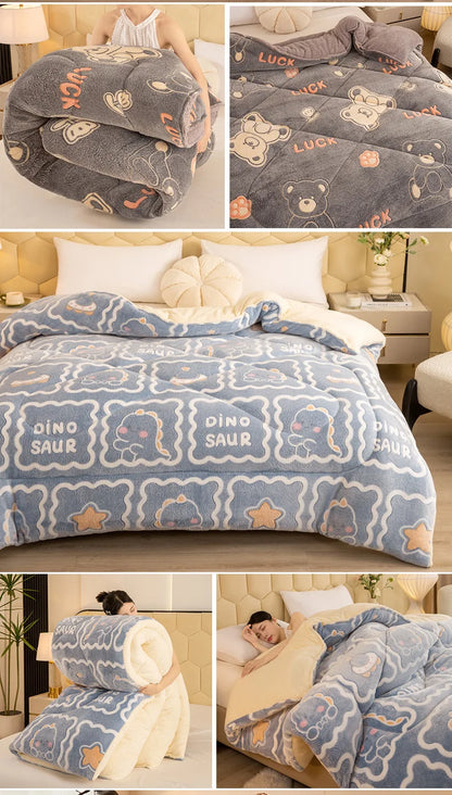 Winter Bedding Thick Quilt Blanket Thickened Warm Flannel Fleece Comforter for Cold Nights Set Bed Duvets Quilts the Blankets.