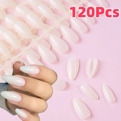 120Pcs Glossy White Almond Press on Nails Medium Full Cover False Nail Tips for Women Elegant Nail Art Extension Fake Fingertip.