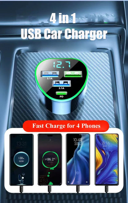 UYUXIO USB C Car Phone Charger Super Fast Charge in Car with LED Voltage Display for iPhone Samsung Huawei Oneplus Android Phone.