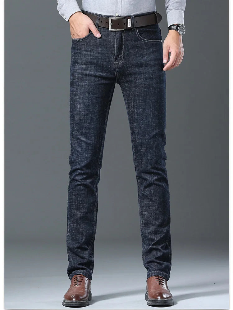 Male  All-match Brand Trousers Four Season Men's High Quality Jeans  Business Casual High Waist Denim Pants Simplicity Cool.