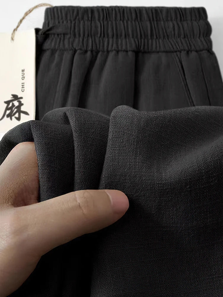 Gerade lässige Baumwoll-Leinen-Hose für Herren, weites Bein, leichte Baggy-Baumwoll-Jogginghose, männliche Sport-Jogger-gerade Arbeitshose.