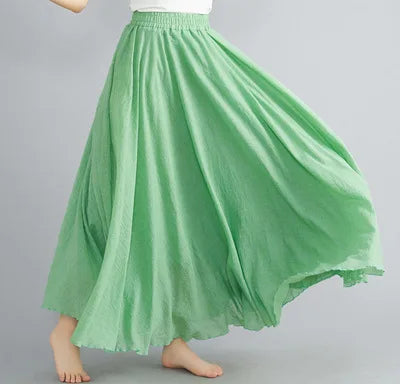 Boho Cotton Linen Beach Long Skirt Women Vintage Casual Solid A-line High Waist Dance Floor-Length Maxi Skirt Spring Summer New