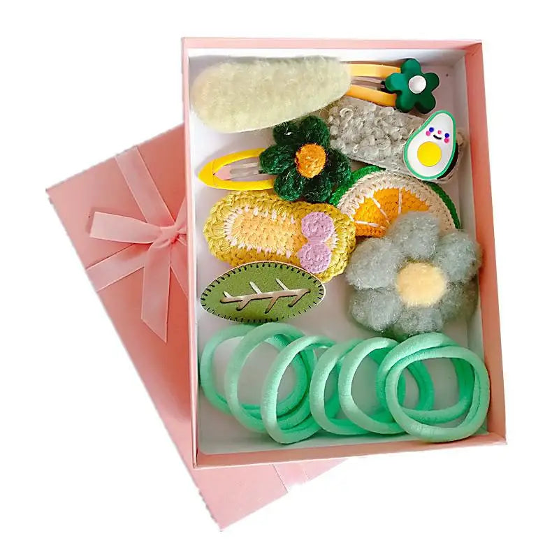 18 Pcs Hair Clip Set Cute Hair Accessories Girl Cartoon Hair Clip Headwear Bow Flower Animal Hairpin Hair Ring Box Not Included