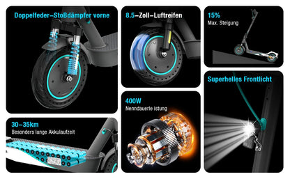 RCB EV10K PRO ABE Electric Scooter, App Control, 10'' Foldable 400W Electric Scooter Adults, E-Scooter with Dual shock absorbers.