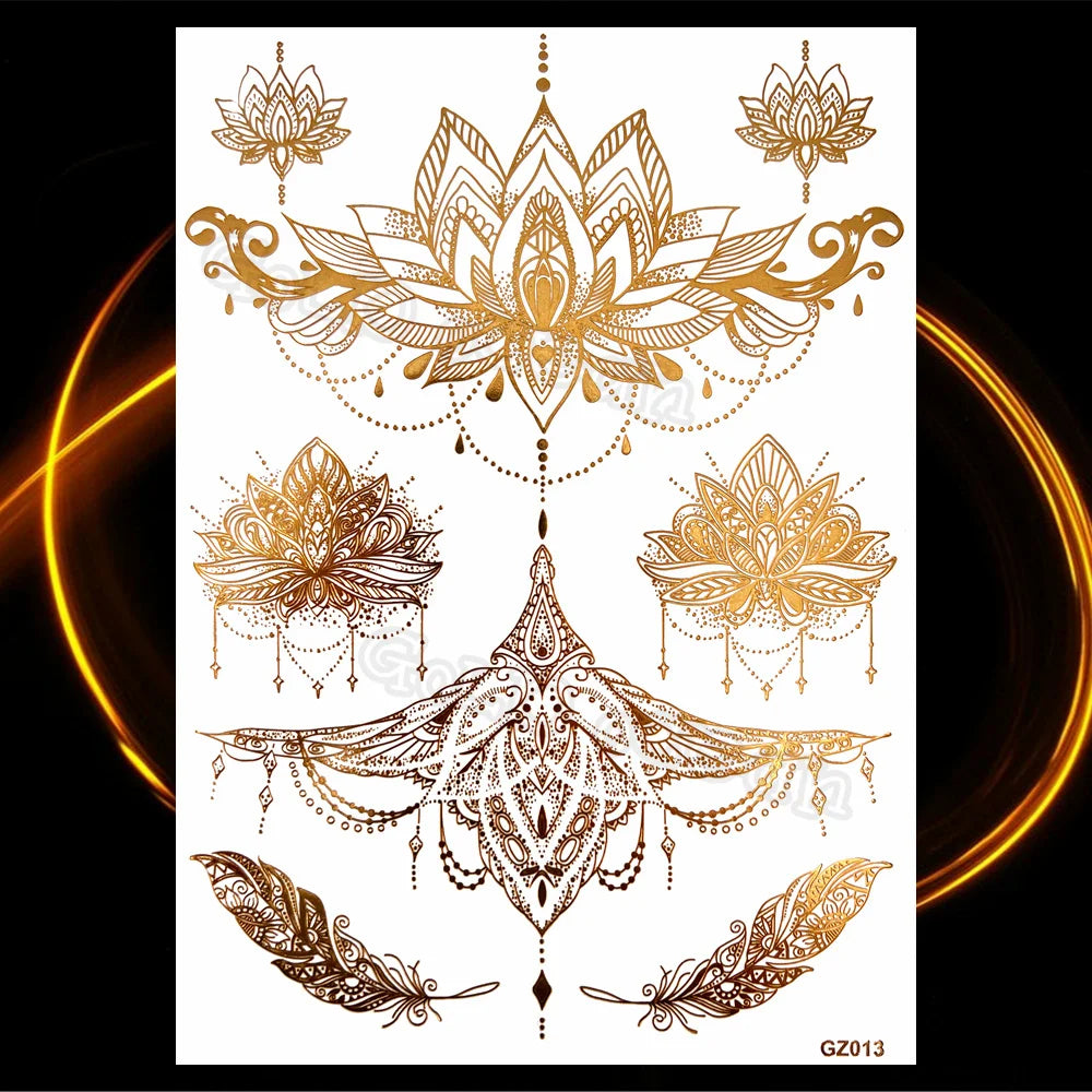 1PC Summer Style Men Women Body Art Gold Metallic Tattoo Sticker HYS-101 Chain Bracelet Fake Jewelry Waterproof Temporary Tattoo.