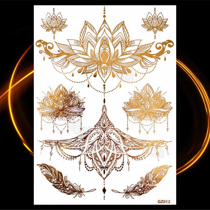 1PC Summer Style Men Women Body Art Gold Metallic Tattoo Sticker HYS-101 Chain Bracelet Fake Jewelry Waterproof Temporary Tattoo.