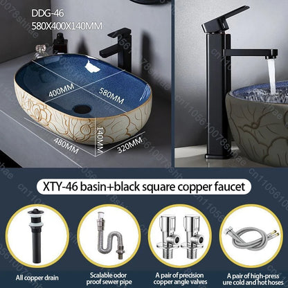 Retro Keramik Badezimmer Waschbecken Arbeitsplatte Waschbecken Künstlerische Eitelkeit Schüssel für Zuhause Keramik Gefäß Waschbecken Theke Waschschüssel Vintage