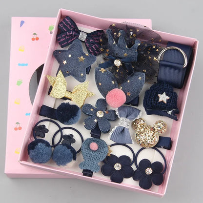 18 Pcs Hair Clip Set Cute Hair Accessories Girl Cartoon Hair Clip Headwear Bow Flower Animal Hairpin Hair Ring Box Not Included.
