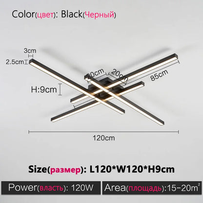 Schwarz Kronleuchter quadratische Schlafzimmer Lampen Wohnzimmer Lampe LED Deckenleuchte Nordic minimalistische kreative LED Deckenleuchte Streifen Lichter