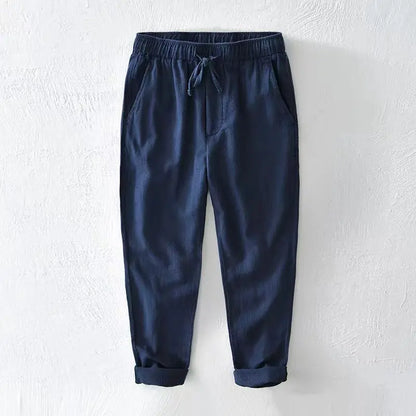 Chinesischer Stil, atmungsaktiv, Kordelzug, elastische Taille, Leinen, Freizeithose, Herren, lose Baumwolle, Leinen, lange Hose, Ramie-Strandhose, schick.