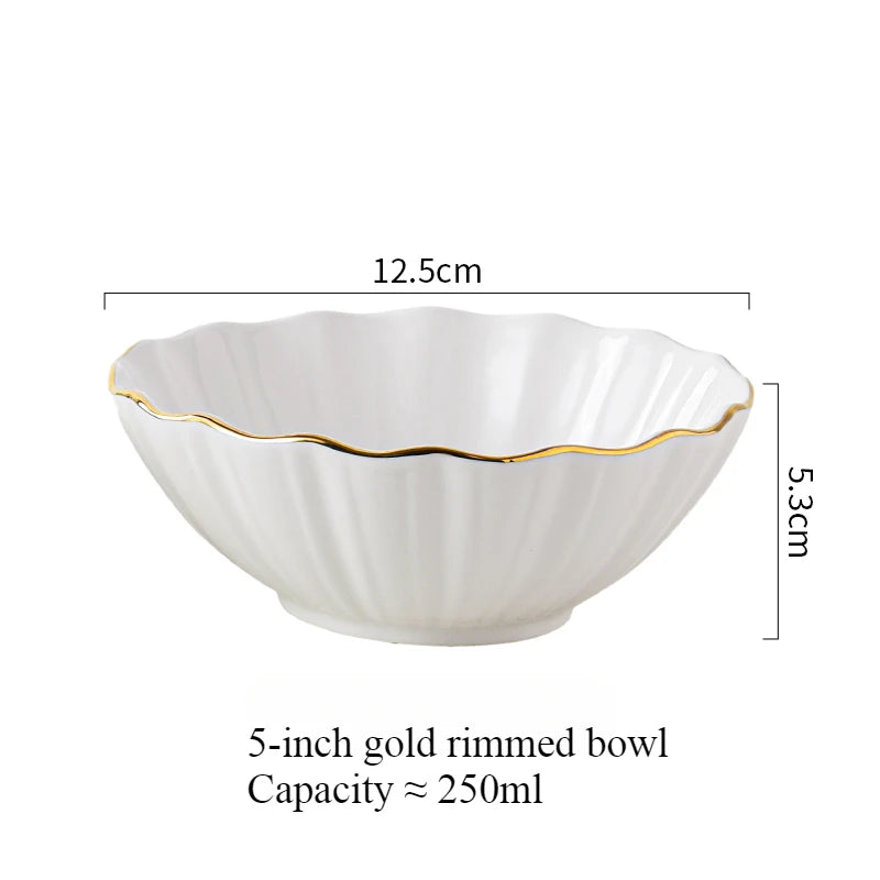 European high-end gold edged ceramic bowl, fruit salad bowl, household breakfast rice noodle bowl, hotel restaurant tableware.
