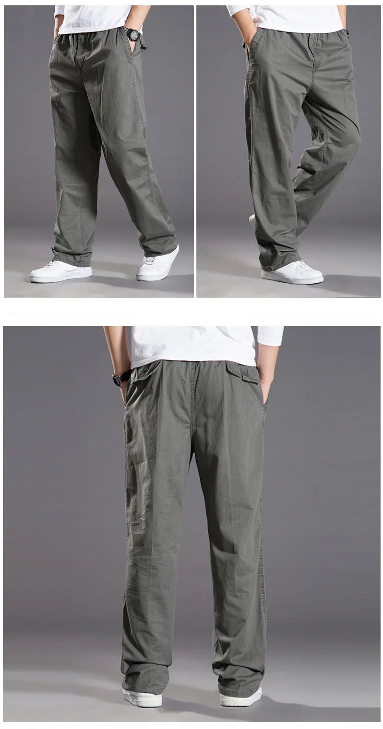 Mens casual Cargo Cotton pants men pocket loose Straight Pants Elastic Work Trousers Brand Fit Joggers Male Super Large Size 6XL.