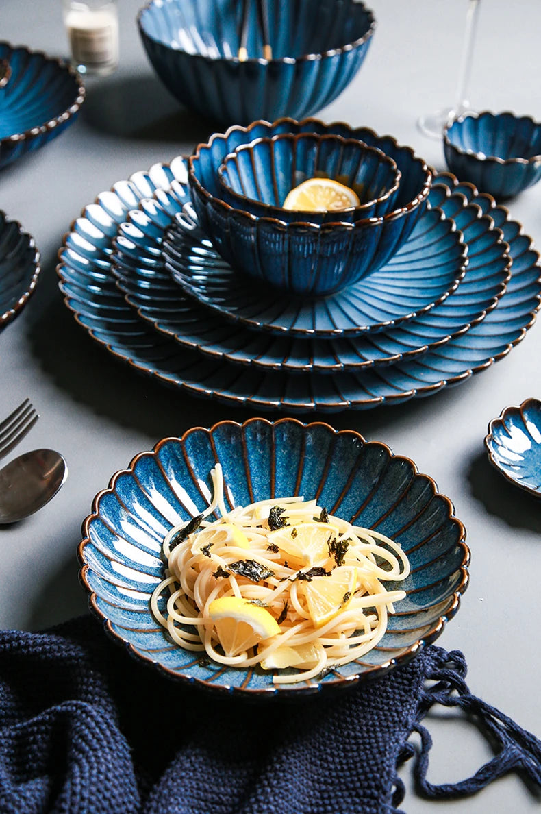 Retro Household Ceramic Tableware Kiln Variable Glaze Western Plate Creative Long Plate Main Dish Dinner Plate Kitchen Supplies.