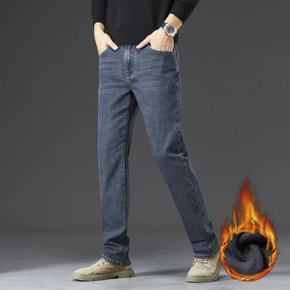 Tall Men Denim Pants Fleece Thick Warm Winter Stretch Jean Male Extra Long Length Leg Trouser 115cm 190cm Black Skinny Thin Slim.