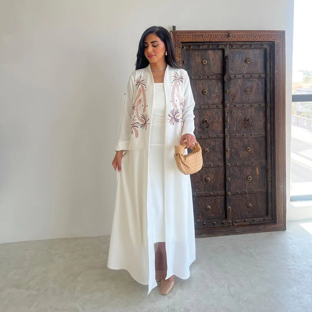 Ramadan Eid Kebaya White Muslim Modest Kimono Women Clothing Abaya Damen Dubai Luxury Islam Kaftan Robe Longue Femme Musulman.