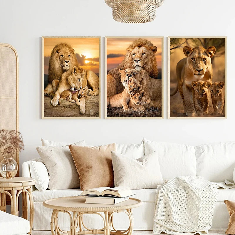 Classic Animal Aesthetics Wall Art Pictures Wild Lion Tiger and Cub Posters and Prints Canvas Painting Home Bedroom Decor Gifts.