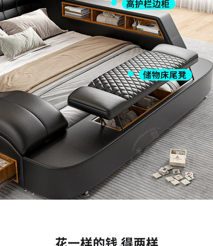 Nordic Multifunktions Doppelbett Seite Von Seite Leder Luxus Kingsize Bett Rahmen Plattform Holz Design Lit Schlafzimmer Set Möbel