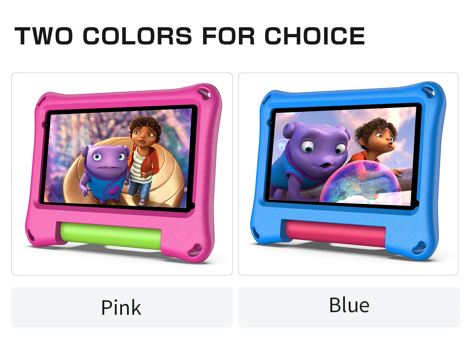 Kids Tablet 7 Inch tablet for toddlers, Android OS with 2 GB RAM and 32 GB storage, with WiFi, dual camera, child safety mode.