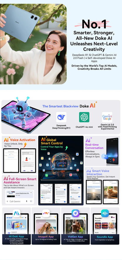 Blackview Mega 3 [No EU Charger] Tablet 8800mAh 36(12+24)GB+256GB 12.1" FHD 50MP+13MP Android 15 90Hz Dual SIM 4G 1080P IPS.