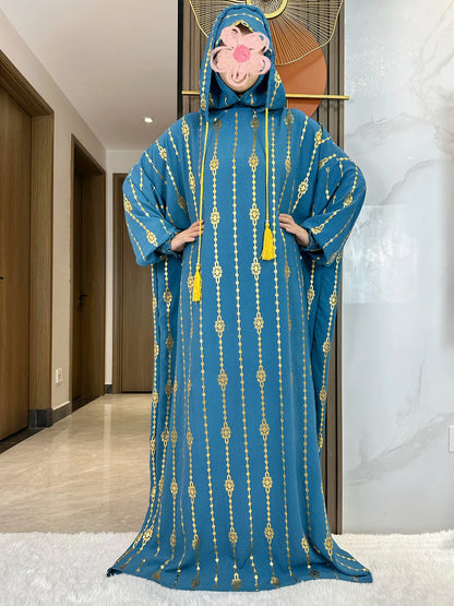 High Grade Cotton Fabric Ramadan Muslim Two-Hat Abaya Dubai Turkey Islam Prayer Clothes Gold Dust Dress Islam Women Dress Kaftan.