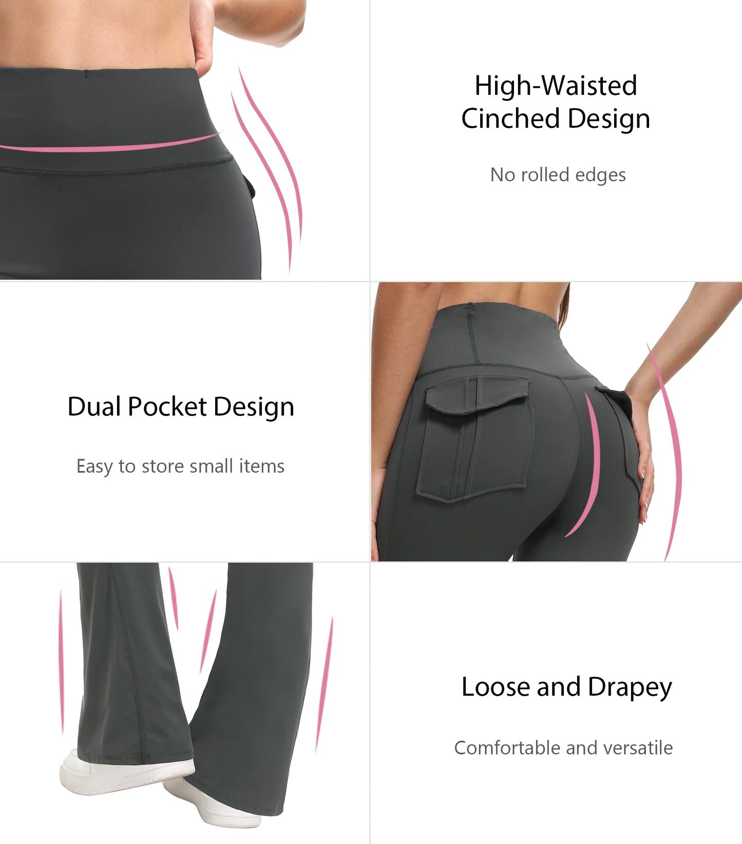 Damen-Leggings mit ausgestellten Taschen, weiche Yoga-Hose im Cargo-Stil, hohe Taille, schmale Hose, Fitness- und Bodybuilding-Sportbekleidung.