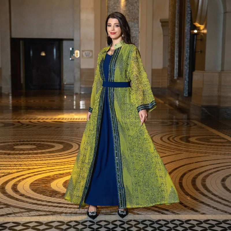 UNI Muslim Abaya Indische Anarkali Anzüge für Frau Dubai Tägliche Party Kleid Mode Langarm Gürtel Kleidung Muslimischen Robe.