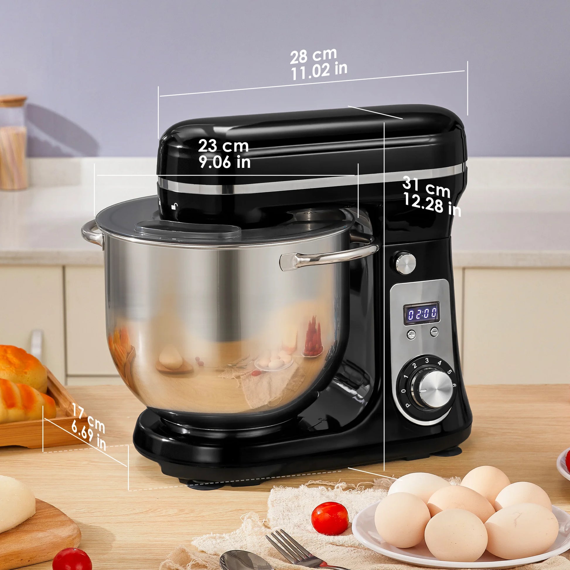 BioloMix Kitchen Food Stand Mixer, Blender, Quiet Motor, Cream Egg Whisk, Whip Dough Kneader, 6-Speed, 1200 W, 6 L, DC.