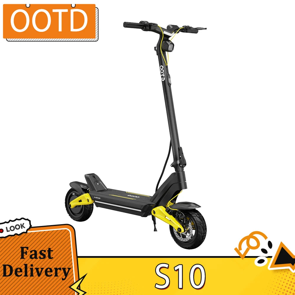 OOTD S10 Folding Electric Scooter 10 Inch Tires 1400W Motor 25km/h Max Speed 48V 20Ah Battery for 60-70km Range 120KG Max Load.