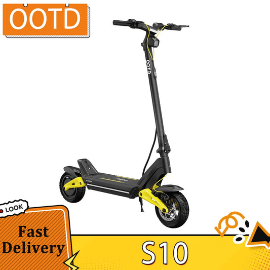 OOTD S10 Folding Electric Scooter 10 Inch Tires 1400W Motor 25km/h Max Speed 48V 20Ah Battery for 60-70km Range 120KG Max Load.