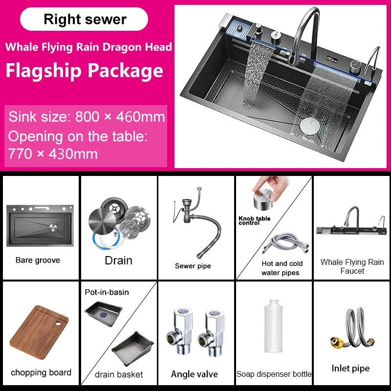 Edelstahl Küchen spüle Digital anzeige großes Single Slot hotel Multifunktion waschbecken mit Wasserfall Wasserhahn Wohnung