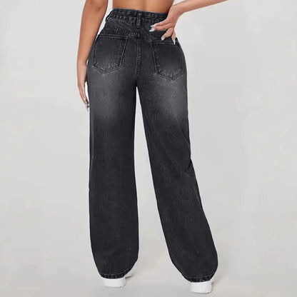 Mom Jeans Women Denim Pant Wide Leg Long Pants Hole High Waist Straight Trousers Y2k Streetwear Work Splice Casual 2025 Punk.