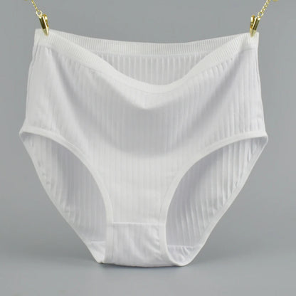 1pc Women's Cotton High Waist Panties – Vertical Stripe Plus Size Underwear Breathable Solid Lingerie Shorts Simple Lady Briefs