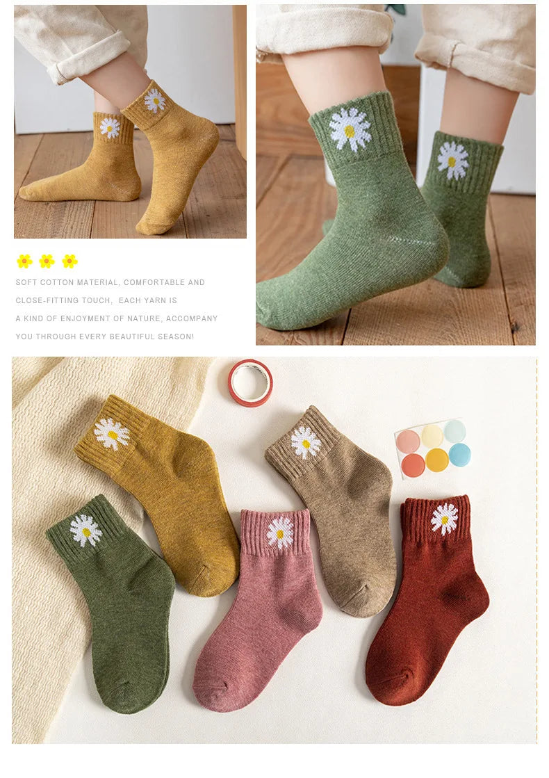 5Pairs/Lot Cartoon Stripe Kids Socks Casual Baby Girls Boys Cotton Spring Autumn Toddler Knitted Children Socks For 1-8Years.