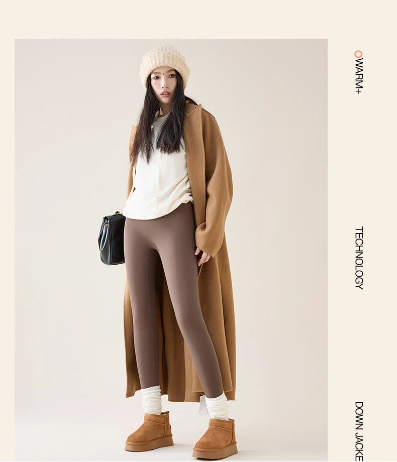 BIVIGAOS Autumn Winter High Waist Fleece Sharkskin Leggings Women Seamless Slim Tight-Fit Velvet Thickened Elastic Warm leggings