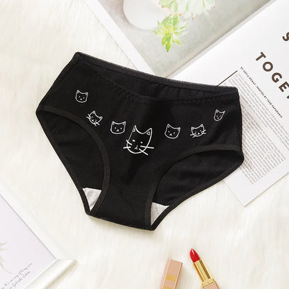 5Pcs/set Cotton Underwear Cute Cartoon Cat Panties for Woman Girl Soft Pantys Plus Size Breathable Briefs Female Sexy Lingerie.