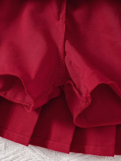 Spring 3-10y Kids Girls Clothes Heart Printing Tops Pleated Skirt 2pcs Sets Children's Outdoor Daily Wear Valentine's Day Gift.