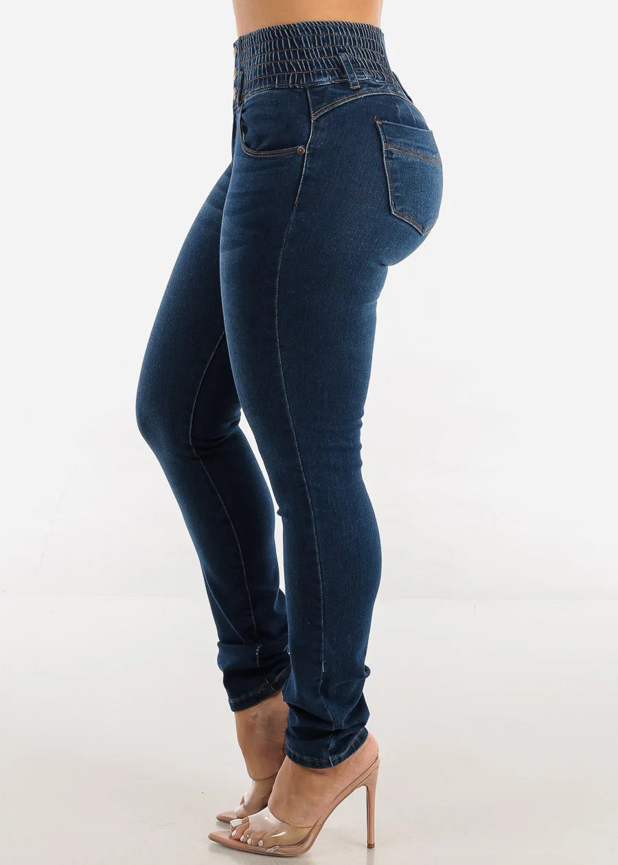 Jeans-Bleistifthose für Damen, 2025, dünne Hose, hohe Taille, Stretch, gewaschen, Distressed-Taschen, Knöpfe, Vintage-Denim, Streetwear.