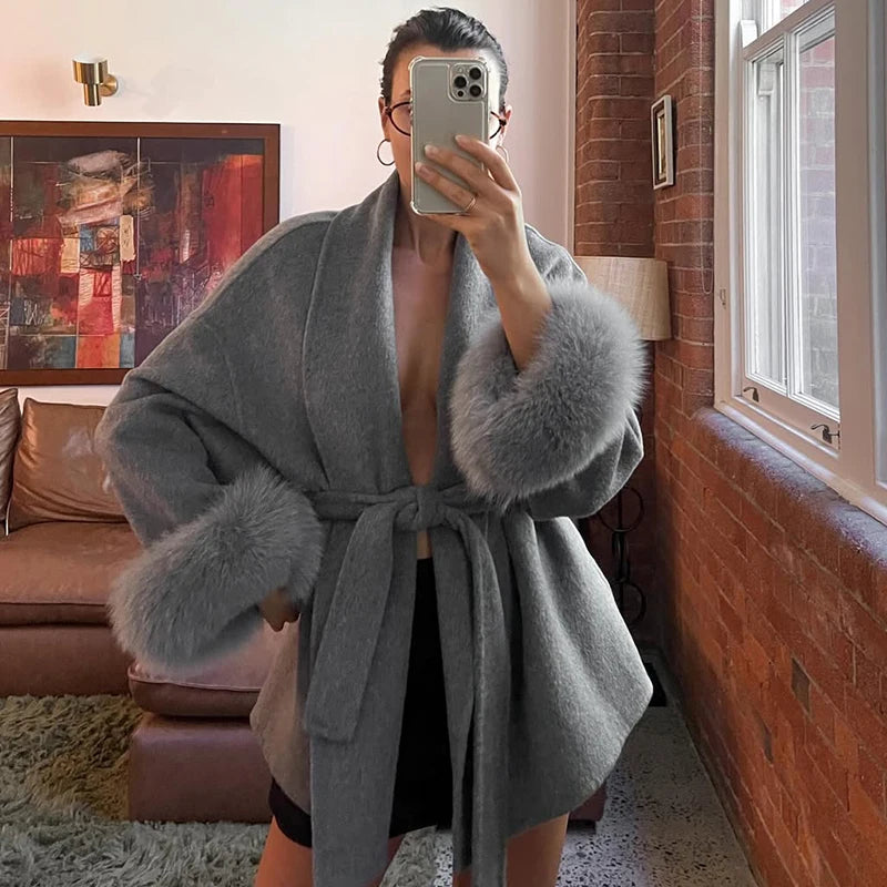 Tornova 2025, neuer Fuchspelz-Wollmantel für Damen, kurzer Mantel, Bürodame, abnehmbar, elegant, doppelseitiger Wollmantel, Strickjacke.