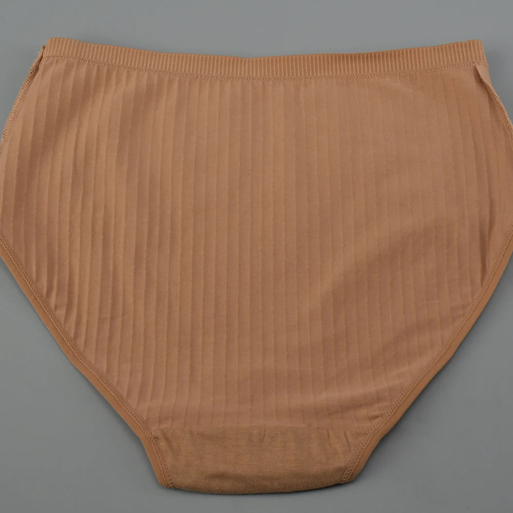 1pc Women's Cotton High Waist Panties – Vertical Stripe Plus Size Underwear Breathable Solid Lingerie Shorts Simple Lady Briefs.