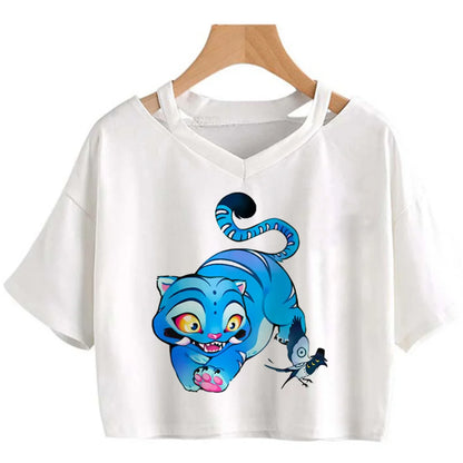 Kpop Demon Hunters Girls O-Neck Casual Women Summer Shirts Crop T-shirt.