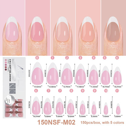150Pcs/Box Acrylic Press on Nails Full Cover Fake False Tips Soft Gel Extension T-shaped Oval Capsule Almond Sculpted Salon DIY