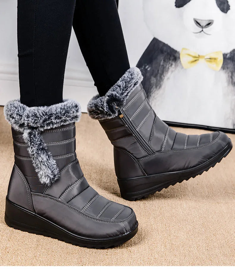 Women's Boots Super Warm Fur Botas Mujer 2025 Snow Boots Low Heels Winter Shoes Woman Black Rubber Winter Boots Women Footwear