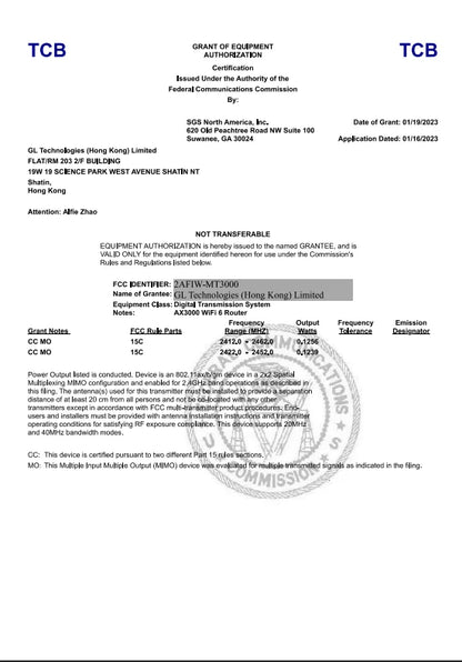 GL.iNet Beryl AX MT3000 Pocket-Sized Wi-Fi 6 Wireless Travel Gigabit Router,Cybersecurity, Tethering, RV, Parental Control.